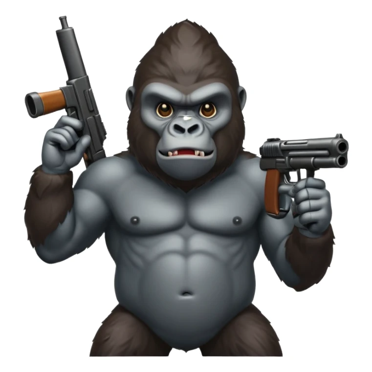 A mean gorilla holding a big gun in the air sticker