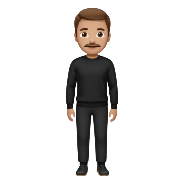 man with mustache, brown hair, 33years old, shirt, high temple Black pullover with a white shirt underneath and black fabric trousers 👕🖤👖 sticker