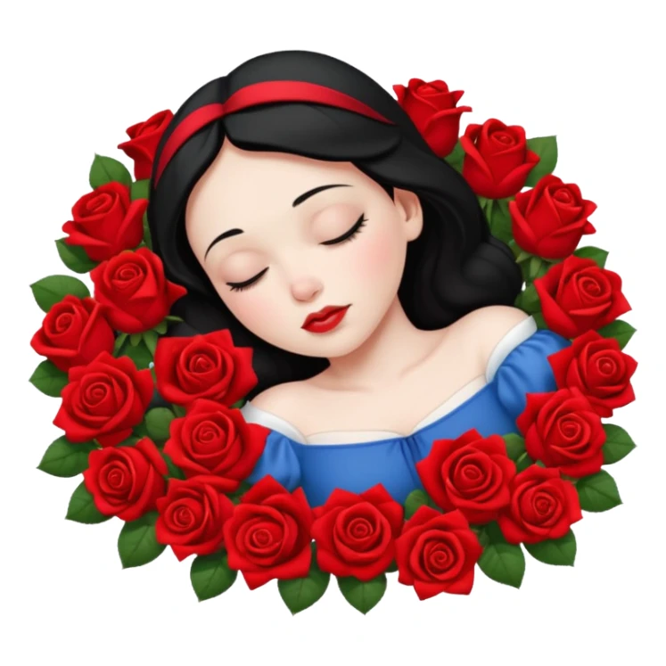 snow white sleeping in a bed full of flowers top view sticker