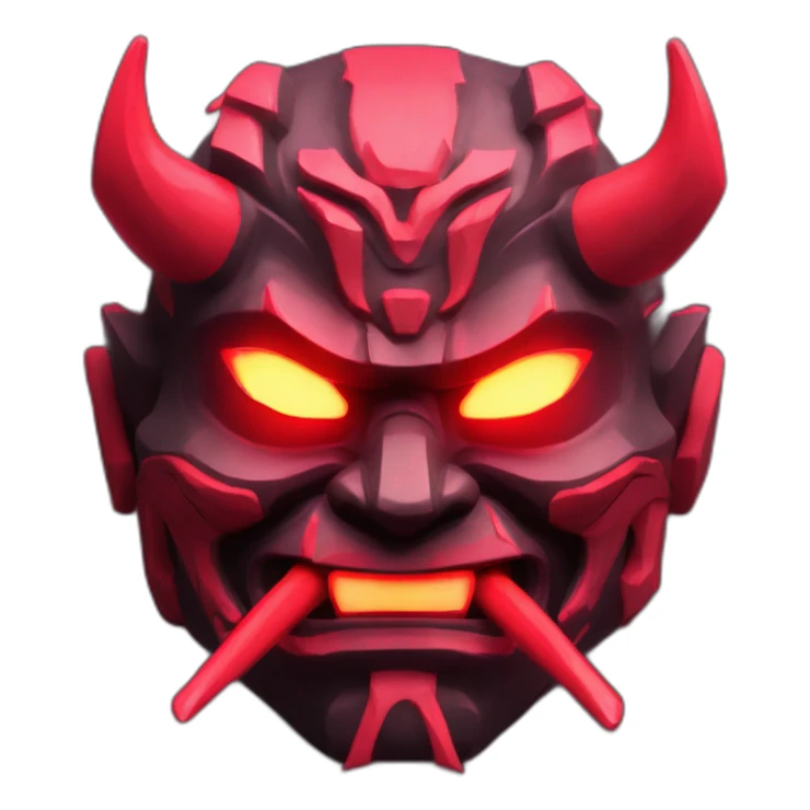 ONI MASK black color eyes red glowing neon japanese style low poly 3d sticker