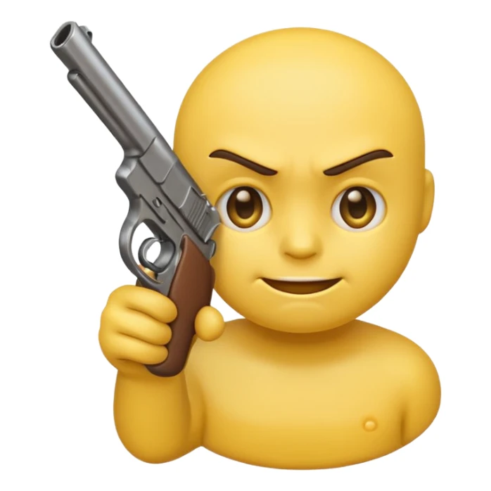 yellow emoji with a serious face holding a gun sticker