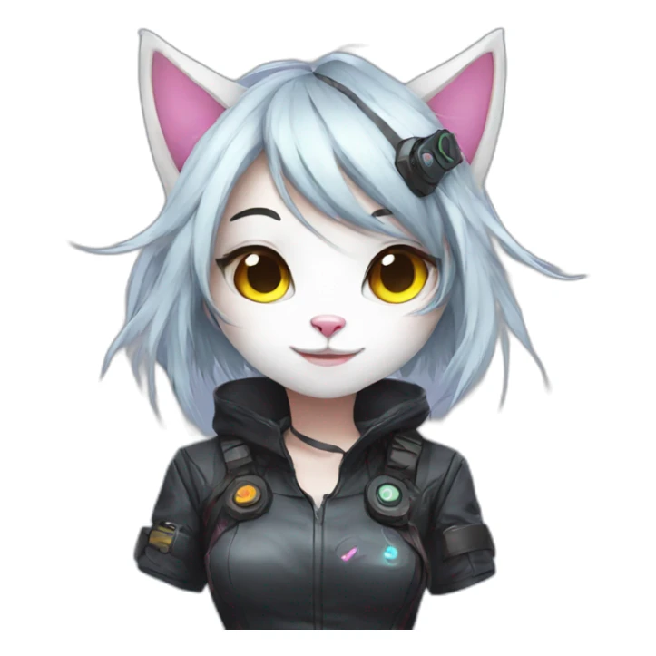 Anime cat gamer girl cyberpunk, happy face sticker