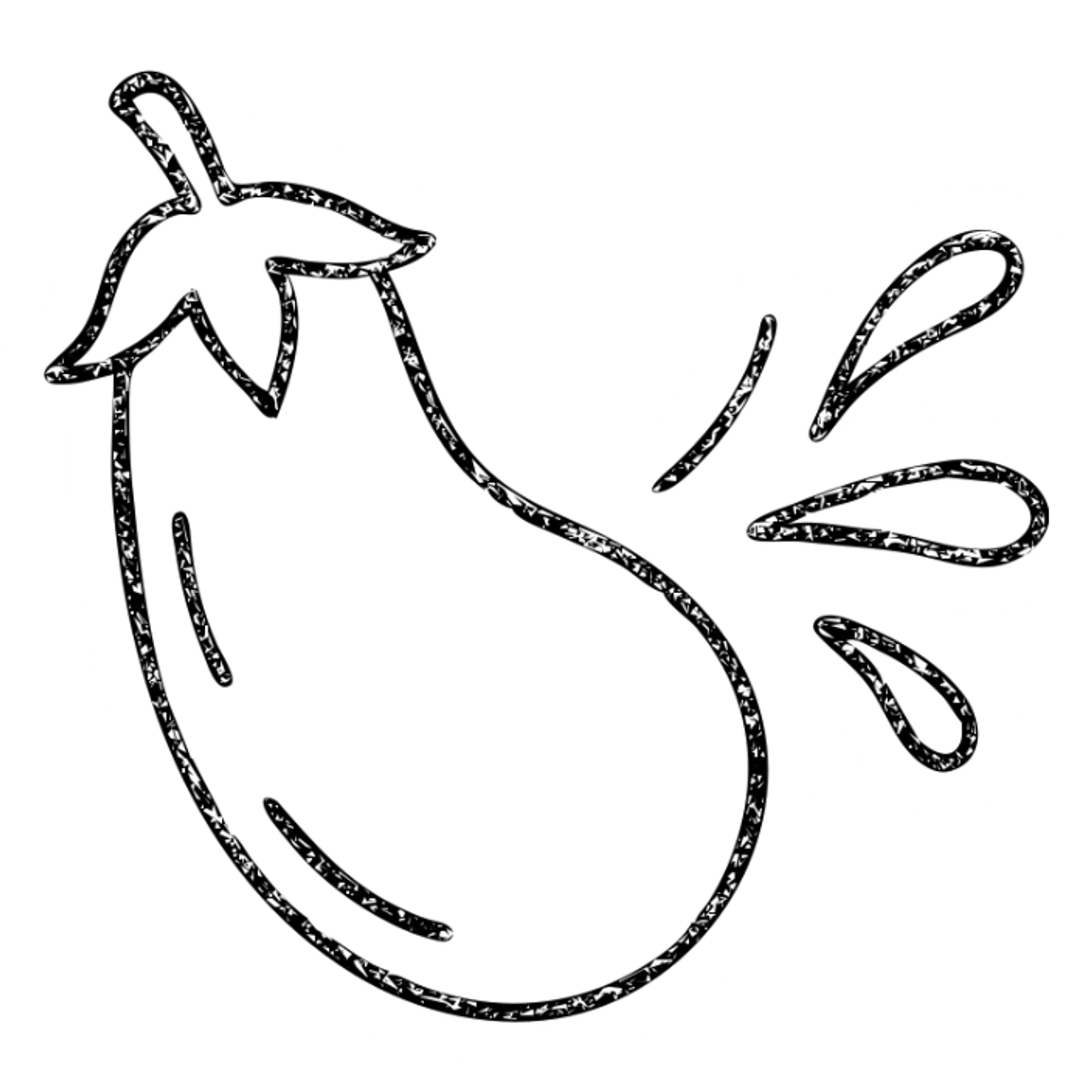 hand-drawn outlined eggplant squirting water droplets icon sticker