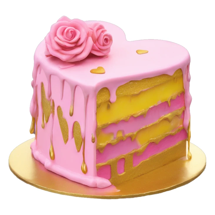 Realistic pink and yellow heart shaped layered cake with metallic gold icing dripping down the cake. sticker