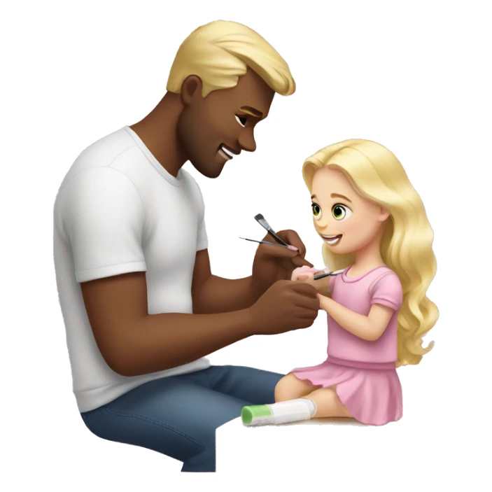 blonde babydaughter gives blonde dad a manicure sticker