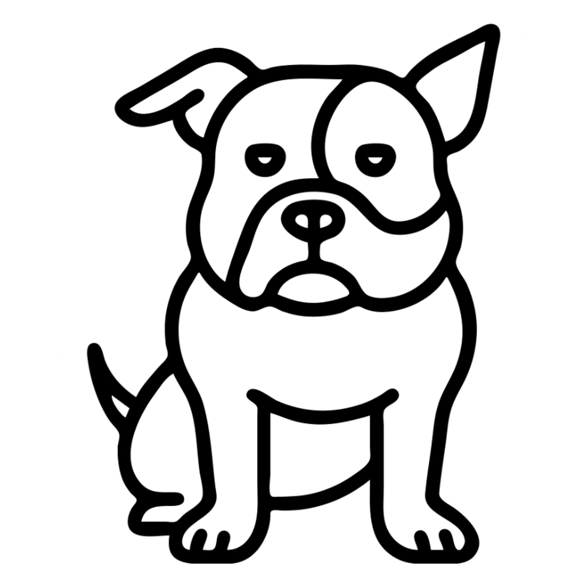 Draw a clean outline icon of a pocket bully dog in a sitting pose, showing its distinct face and ears with simple, clear lines and no fill. sticker