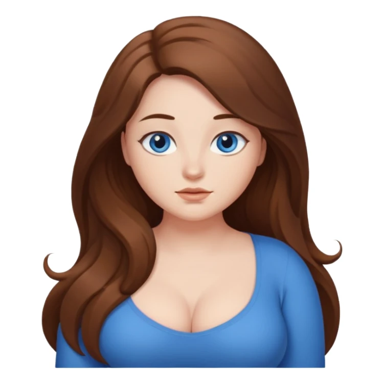 Curvy, brown long hair, sfw intimate pose, blue eyes sticker