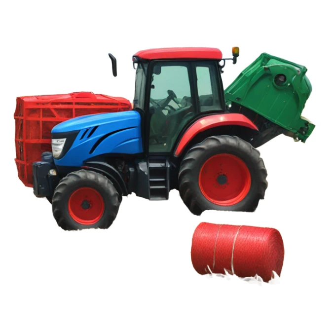 Blue tractor and red round baler  sticker