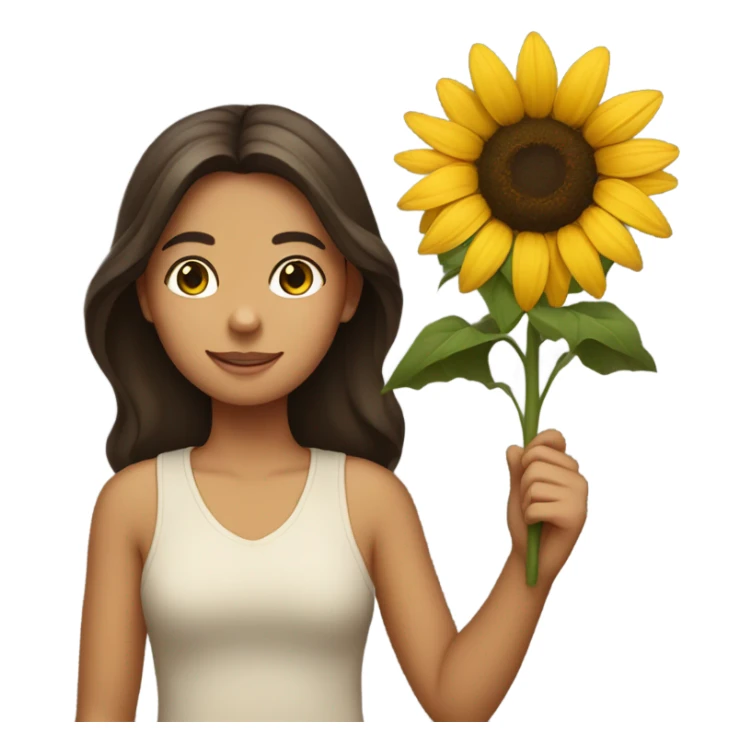 Brunette girl holding a sunflower sticker