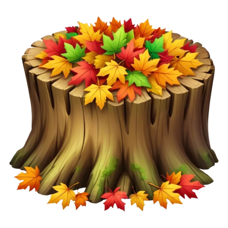 tree trunk with pile of leaves preparing for winter sticker