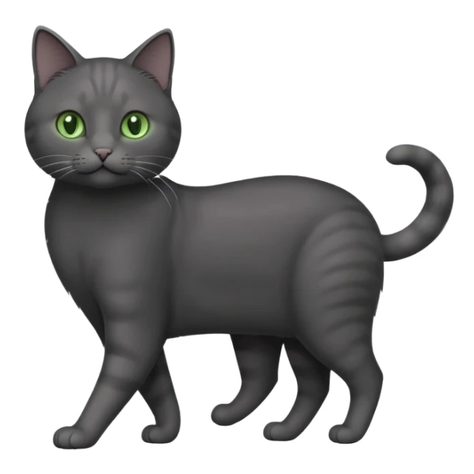 full body gorgeous solid dark grey cat with green eyes, white paws and white whiskers walking sticker
