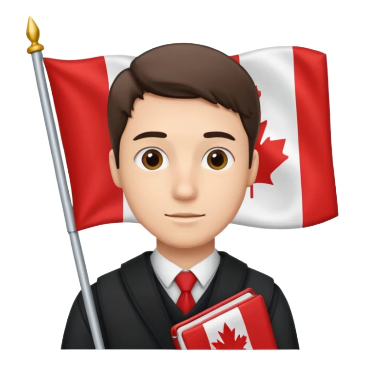 A man studying with a flag of Canada in the background sticker