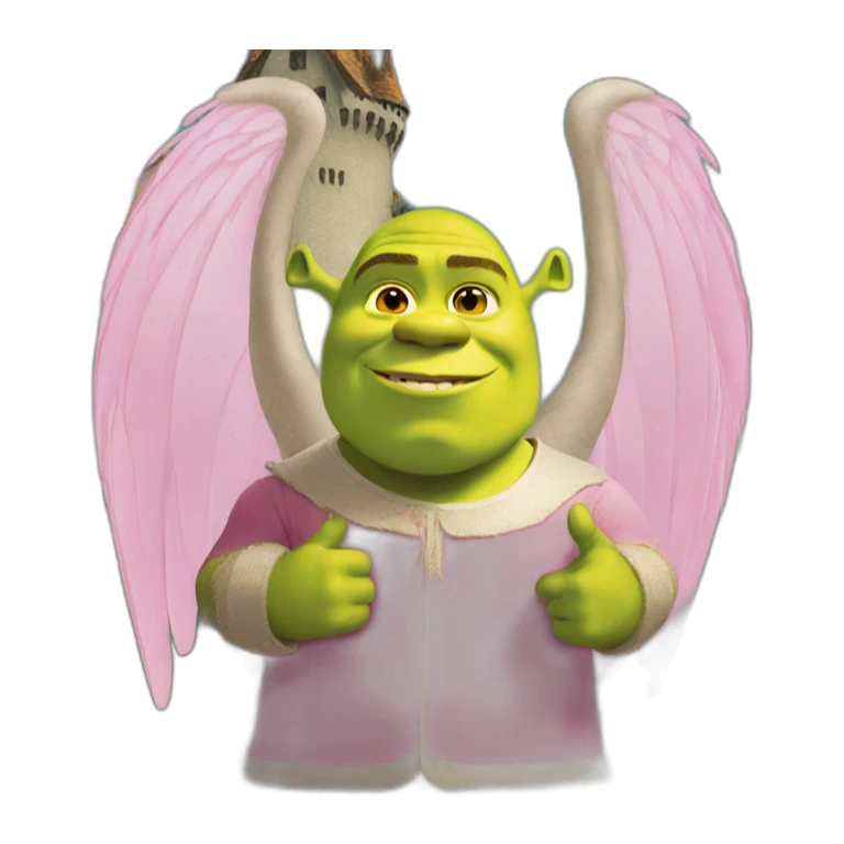 shrek with yellow wings in pink castle sticker