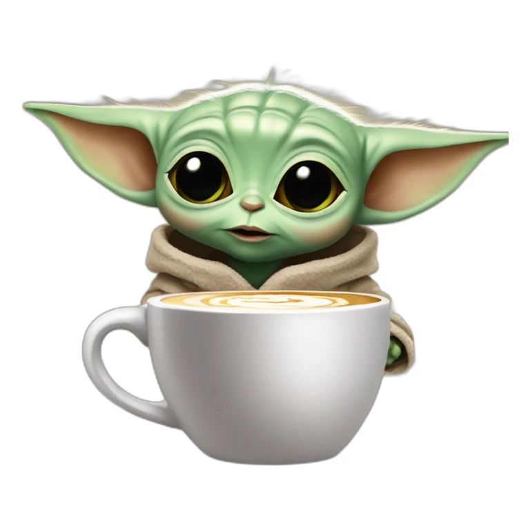 Baby yoda with a coffee Mu sticker