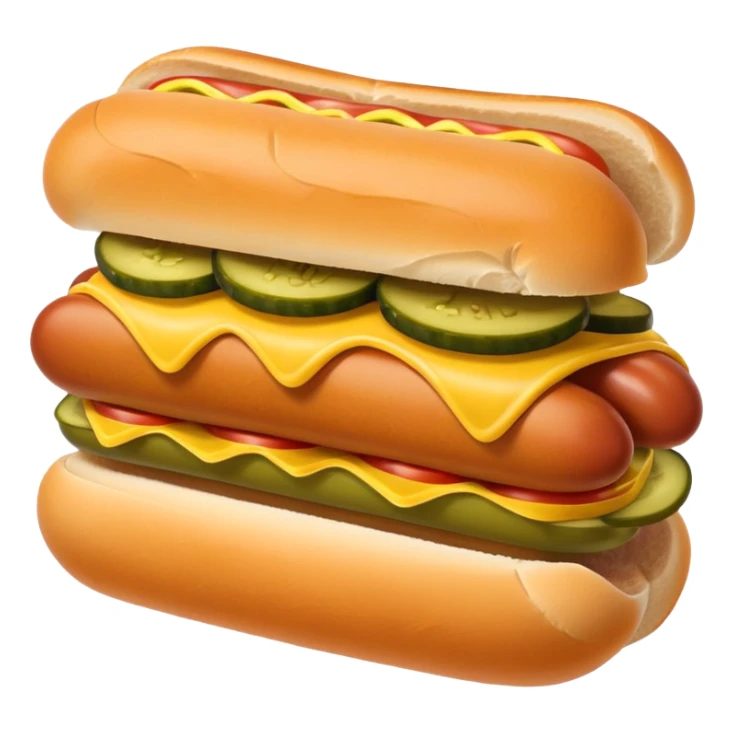 Hot dog in a bun with mustard and pickles on it sticker