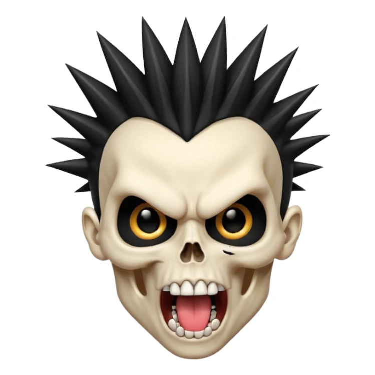 spikey black mohawk hair on a sharp looking skull mouth open tongue out sticker