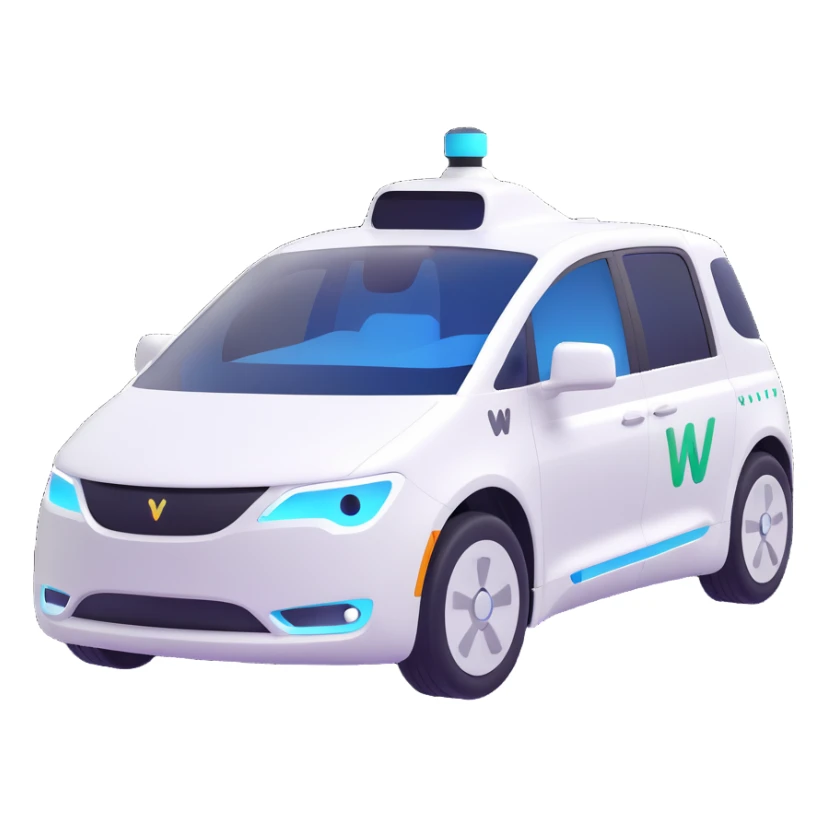 Waymo self-driving car, modern and clean, visible sensors and lidar, no background, 3D emoji style, Slack emoji ready sticker