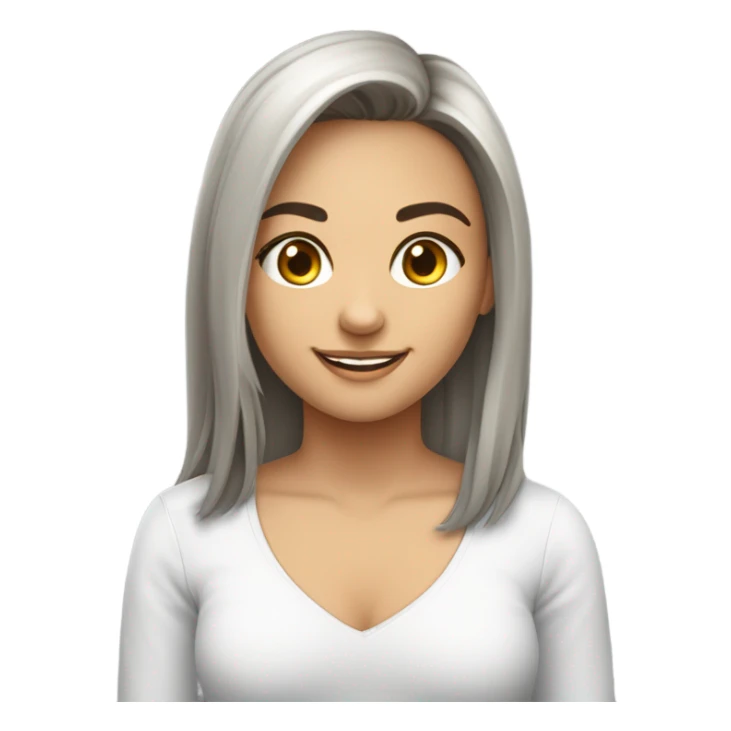 mulher morena, com estatura de 1,65 m, sorridente, rosto pouco redondo e cabelo liso e com mexas loira sticker