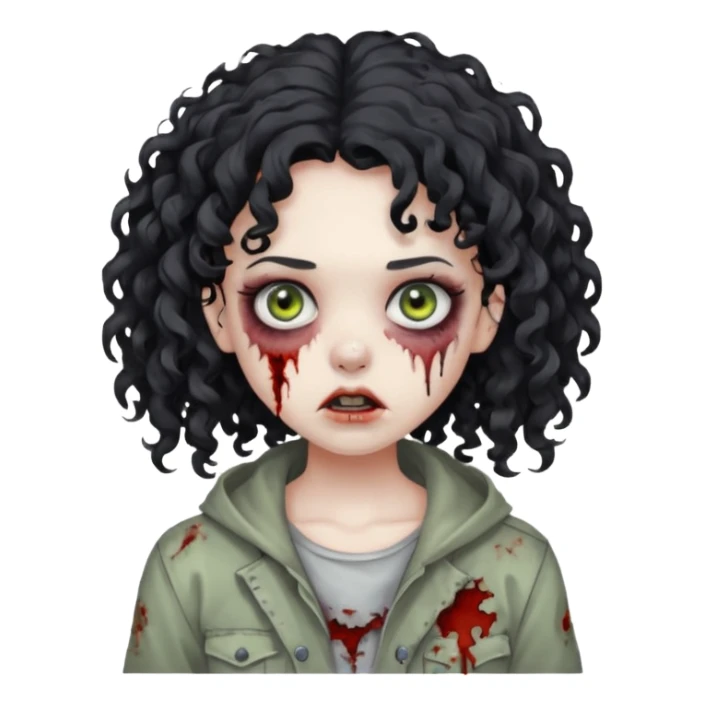 menina zumbi com cabelo cacheado preto sticker