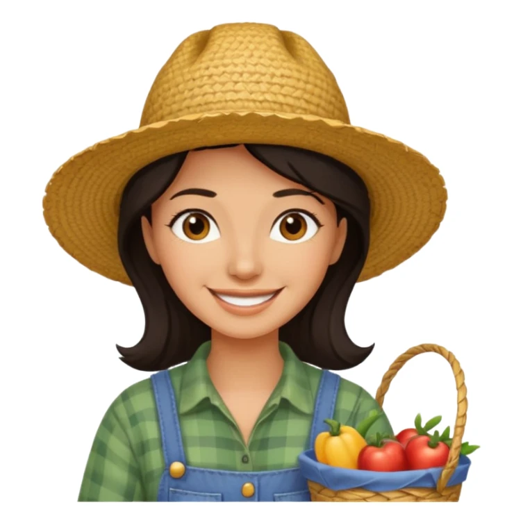 farmer dark hair woman with straw hat sticker