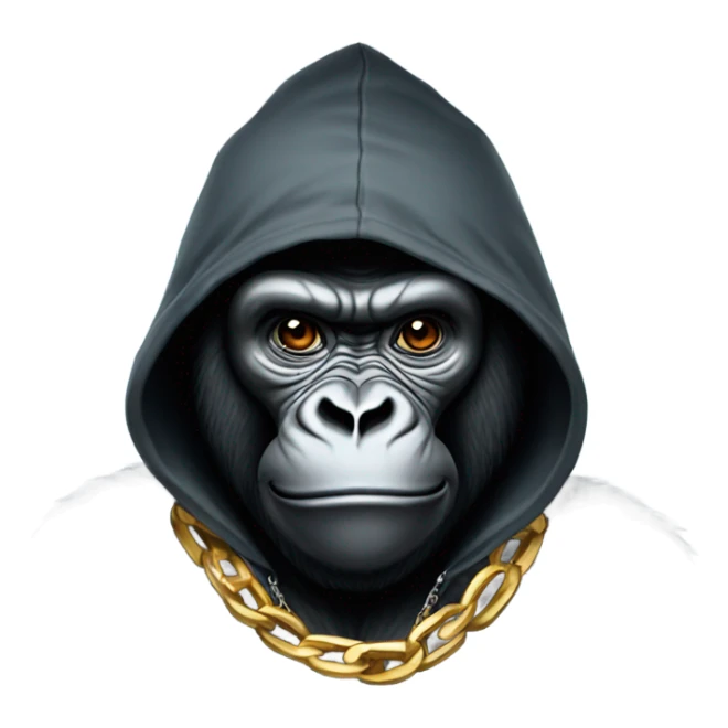 Gorilla wearing a hoodie with a world gold chain sticker