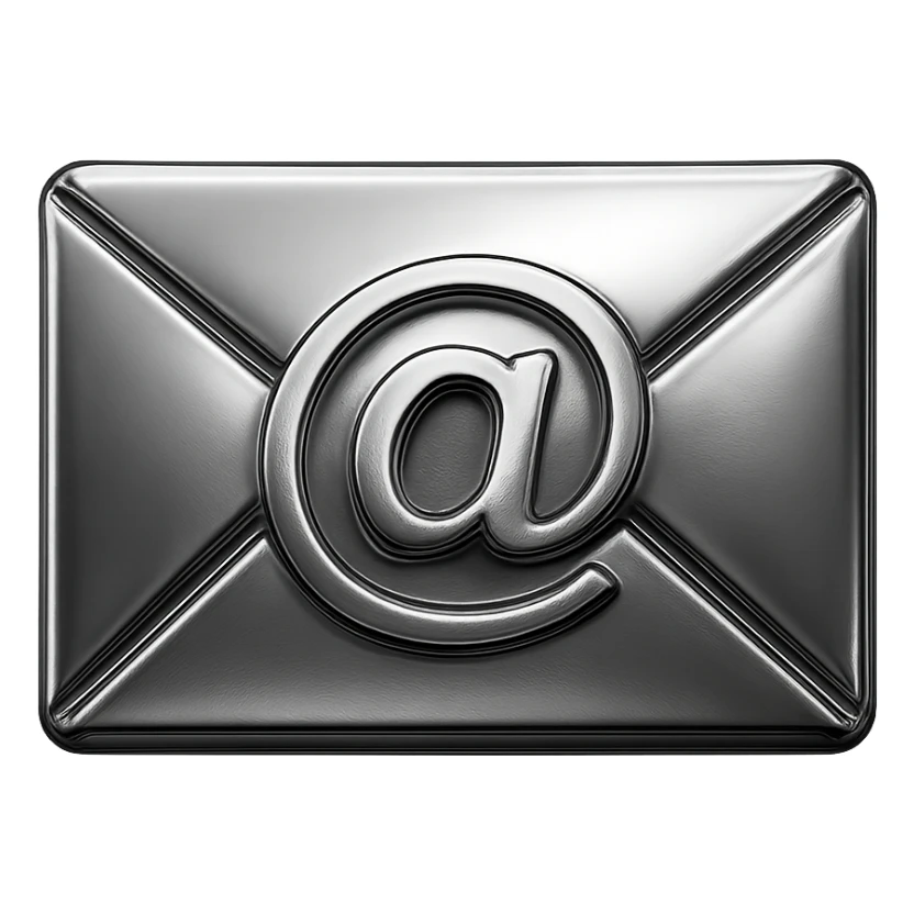 classic envelope, all chrome, with an email symbol in the middle, highly reflective, chrome style sticker