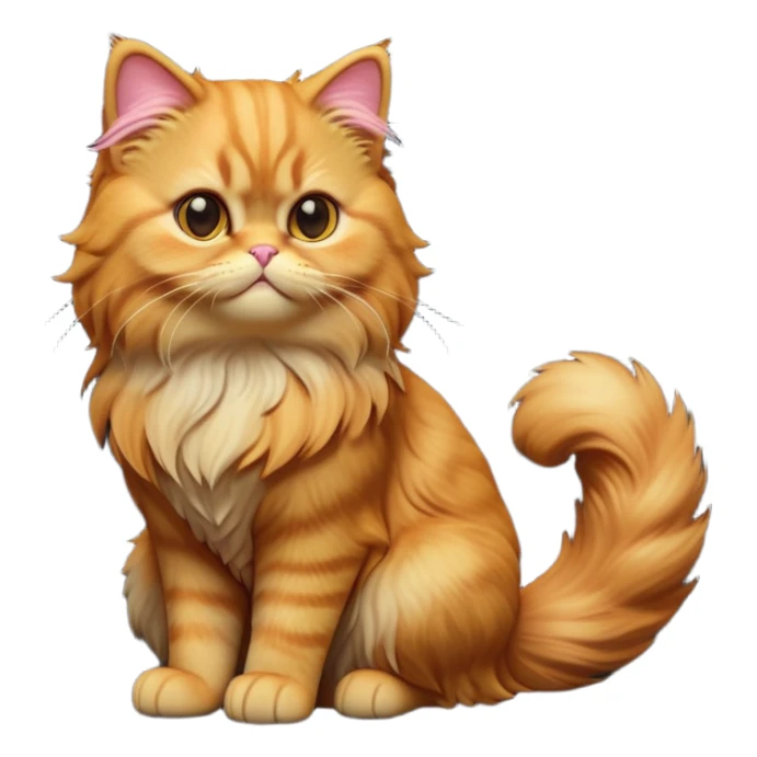 cinematic-[ginger persian cat]-realistic-full-body-sitting-emoji,-tail-curled-playfully-around-its-paws,-head-tilted-dramatically,-fluffy-[ginger]-fur,-simplified-yet-realistic-focused-features,-highly-detailed,-glowing-with-an-almost-sarcastic-glow sticker