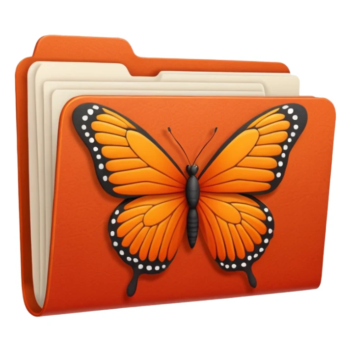 red and orange file folder with butterfly on the cover sticker