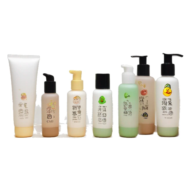 korean skincare bottles standing on wooden bathroom tray sticker