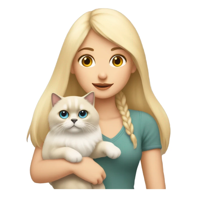 A blonde girl with a Himalayan cat in her arms ￼ sticker