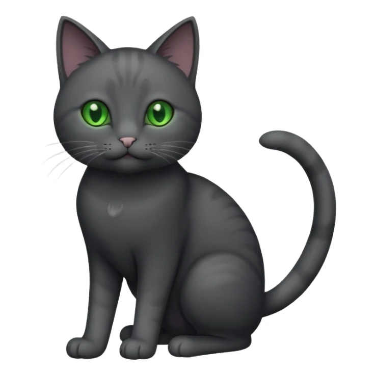 full body gorgeous solid dark grey cat with green eyes, white paws and white whiskers playing sticker
