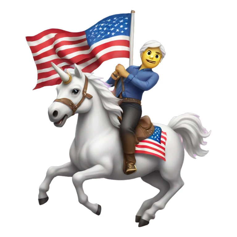 Man riding unicorn with American flag sticker