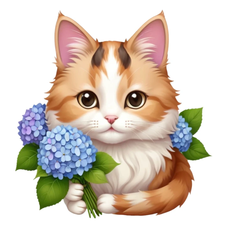 Cute cat with bouquet of hydrangeas  sticker