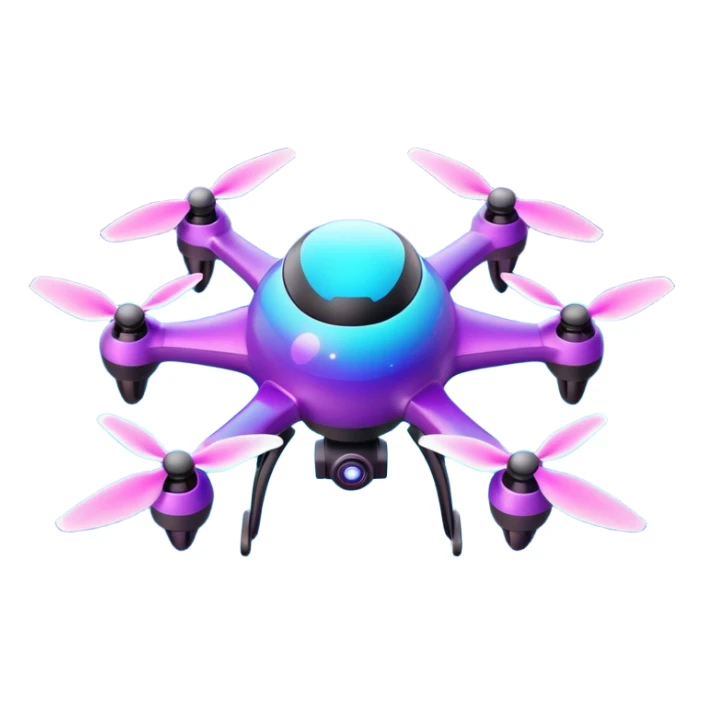 Galaxy drone emoji, cosmic purple blue gradient, glowing stars texture, neon propellers, 3D glossy, futuristic, transparent background. sticker