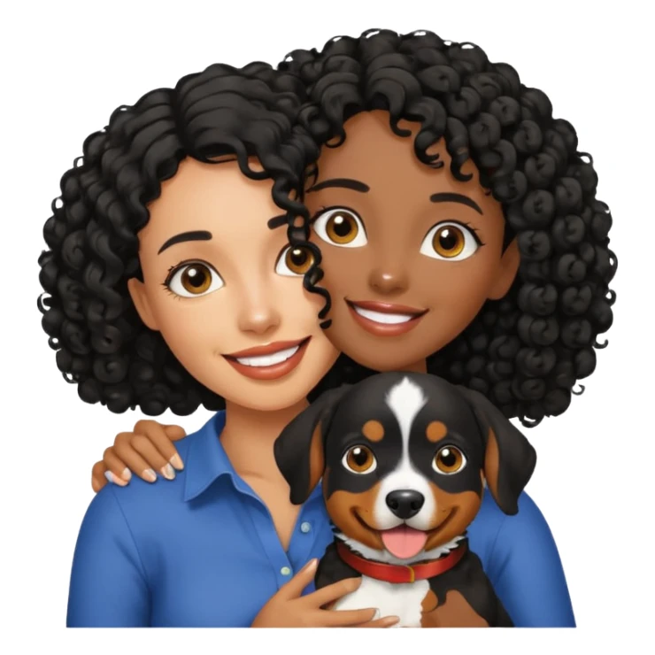 dark-skinned woman with curly hair holding an Entlebucher Sennenhund, clear expressions, simple background sticker
