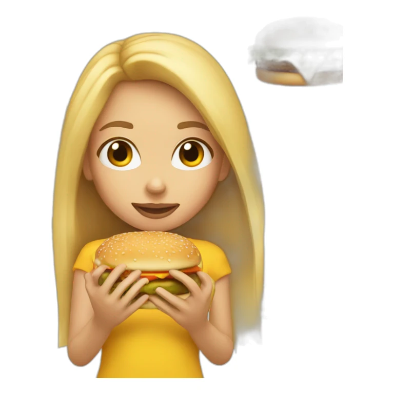 girl with straight, long, blonde hair eating a cheeseburger sticker