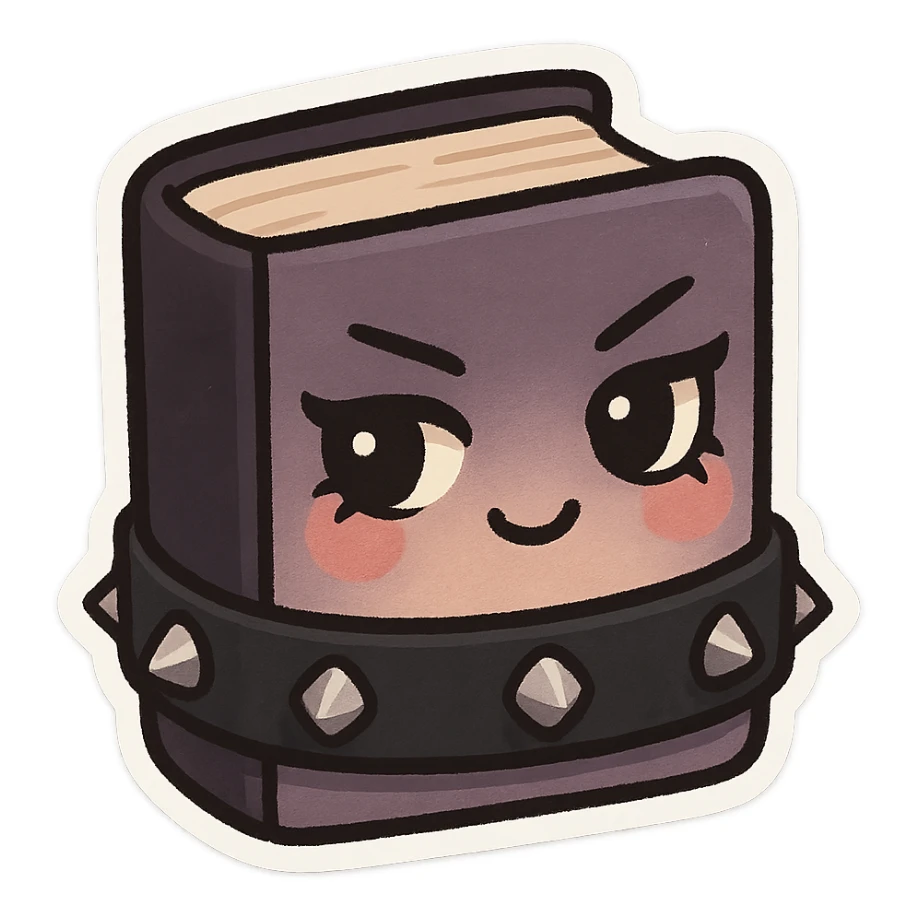 chibi sticker-style book with a studded bracelet and dark eyeliner, cute and exaggerated sticker