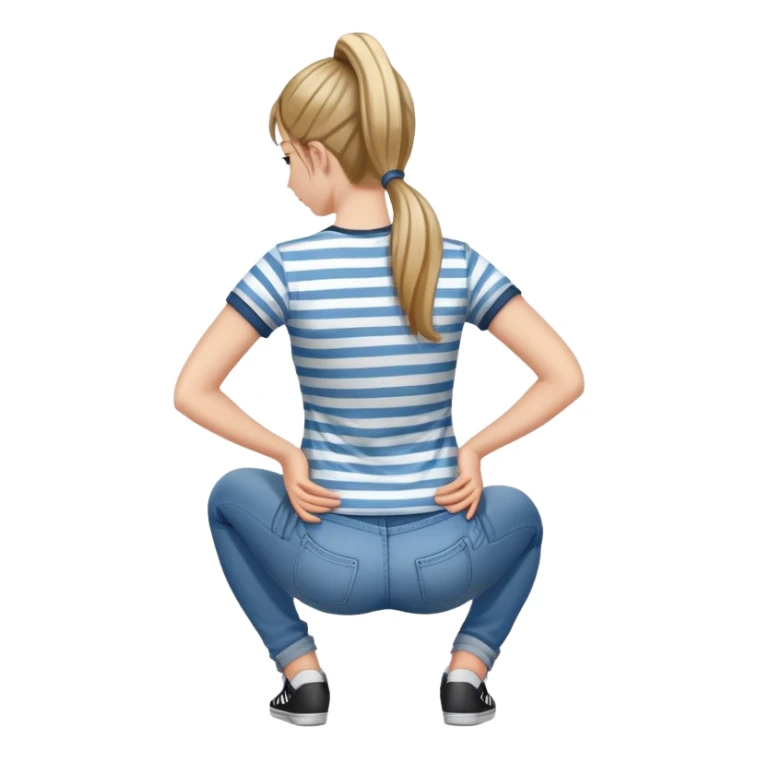 young woman with ponytail wearing jeans and striped t-shirt kneeling viewed from behind sticker