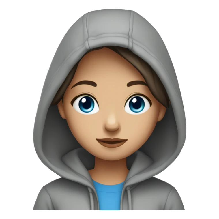 a brunett girl with blue eyes and a grey hoodie leaned sticker