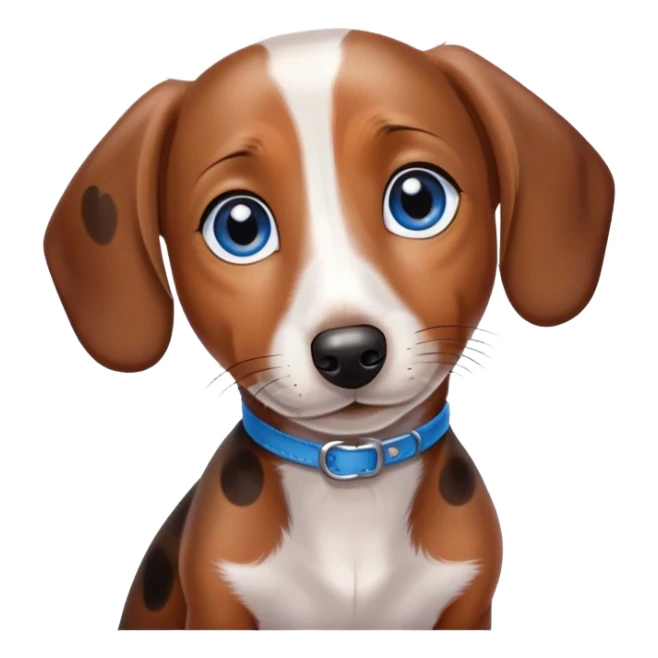Small dachshund with brown and white spots and blue eyes sticker