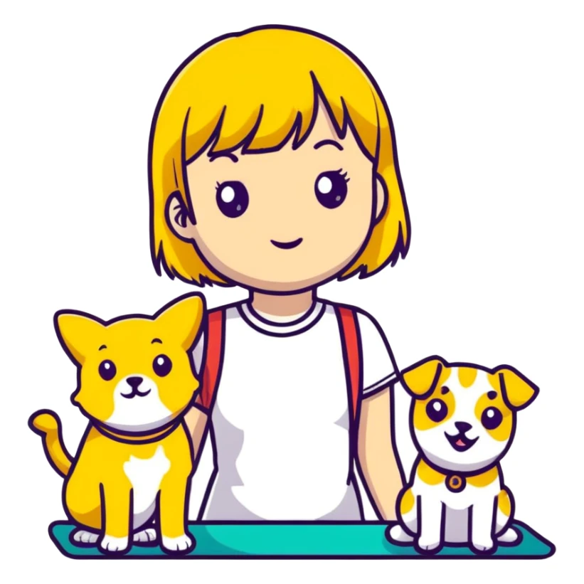 Girl with yellow bangs with pets sticker