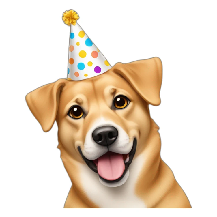 Tan mixed breed dog with birthday hat  sticker
