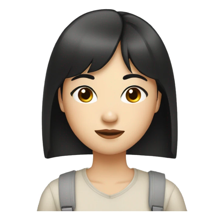 Asian girl with black hair and straight bangs with laptop sticker