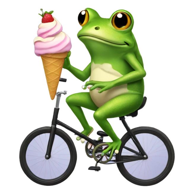 Frog eating ice cream on a unicycle  sticker