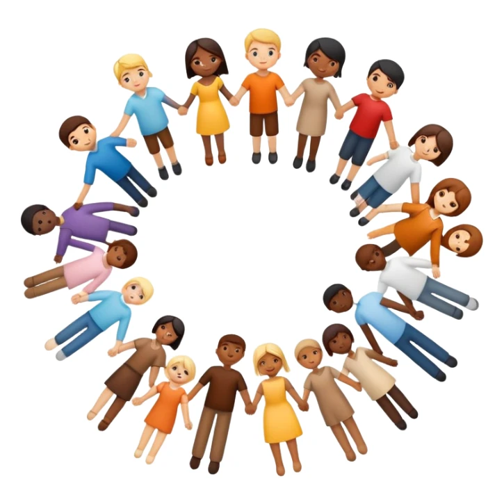 A circle of diverse people of different races and ethnicities holding hands as a symbol of unity, integration, and harmony sticker