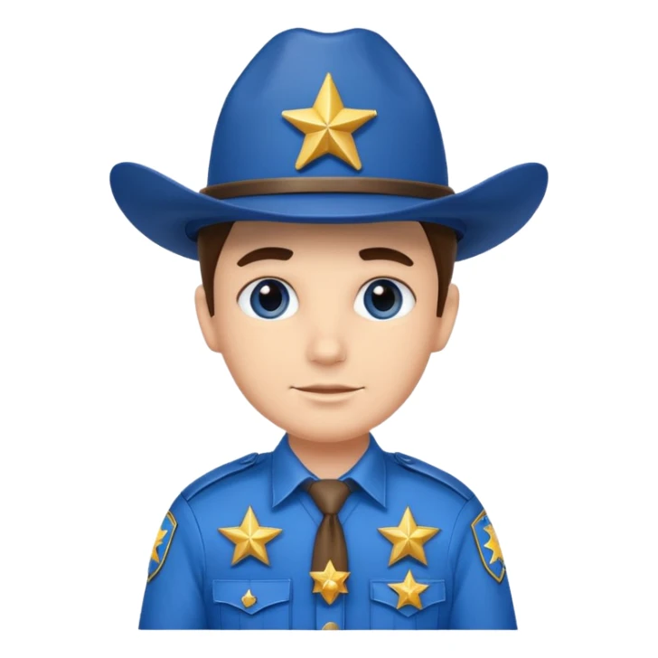 Sheriff with shiny blue star badge and blue hat sticker