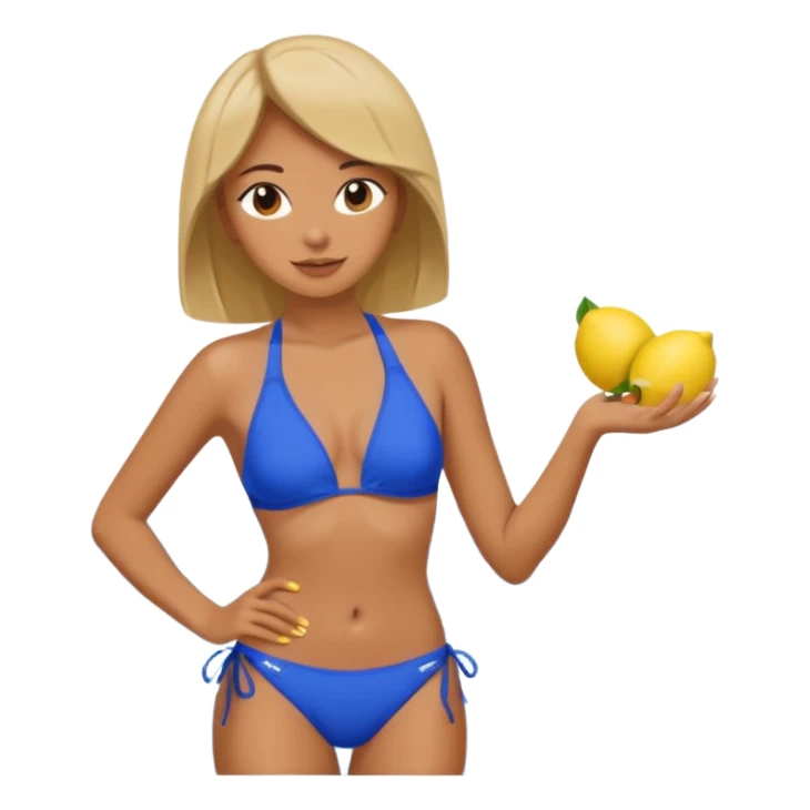Blue two piece bathing suit with lemons on it sticker