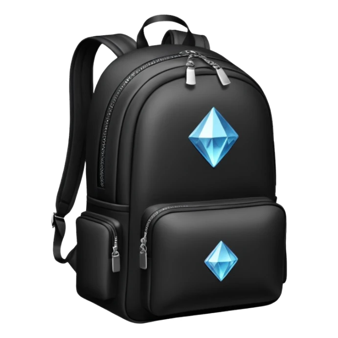 Realistic detailed black luxury backpack made from black diamond with the name Riko on the front. Black diamonds sticker
