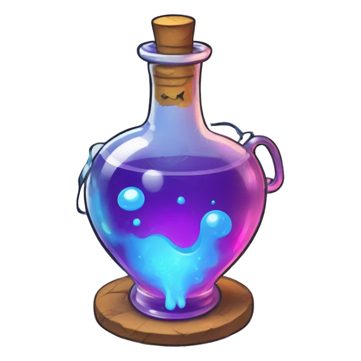 A magic potion in the style of cartoon, vector, vibrant colors, white background, bold outlines sticker