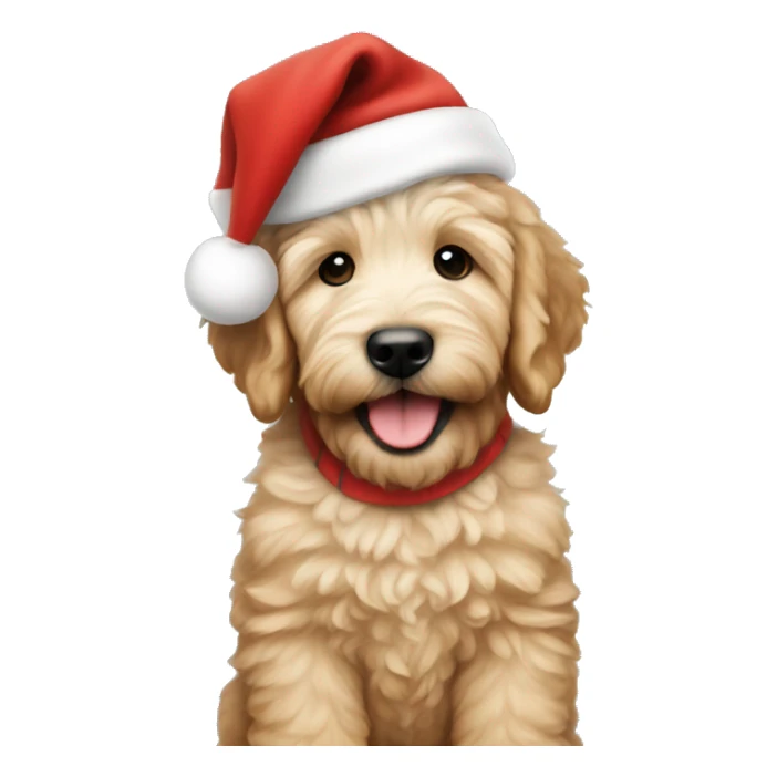 golden doodle puppy wearing a santa hat  sticker